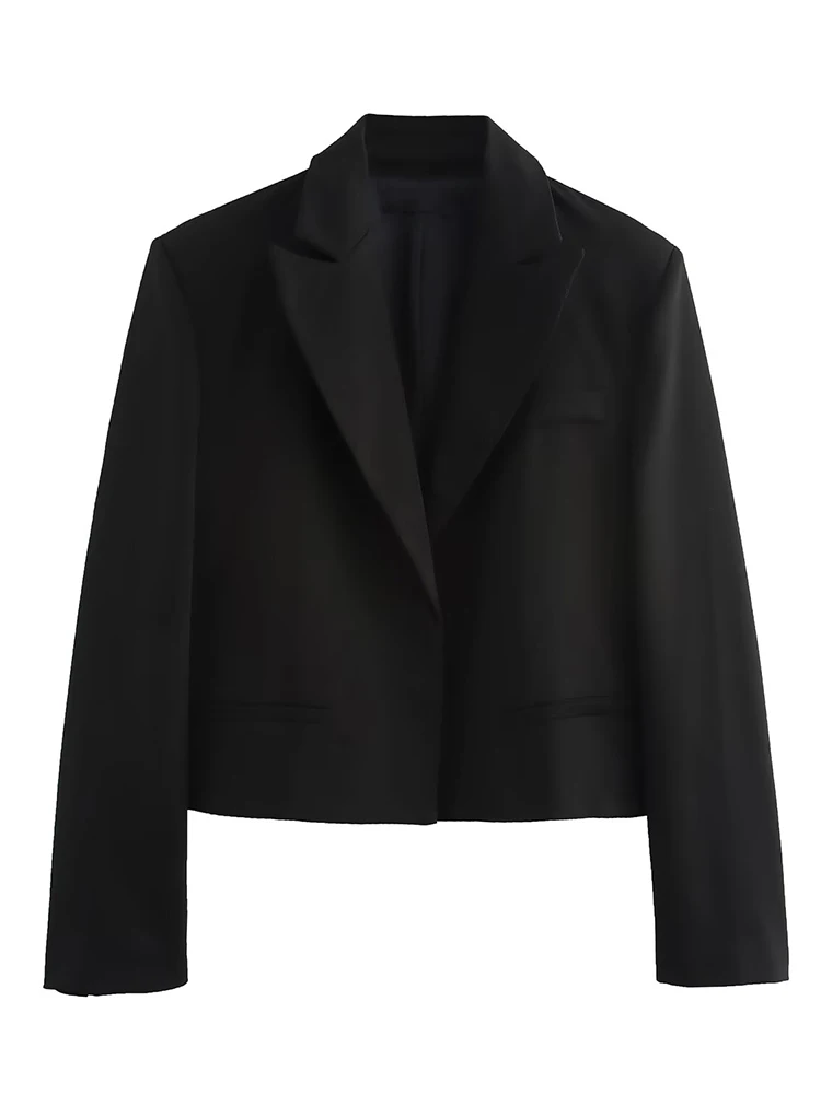 

2025 New Year Women's Clothing European and American Style Fashion Casual Versatile Long Sleeve Short Black Jacket