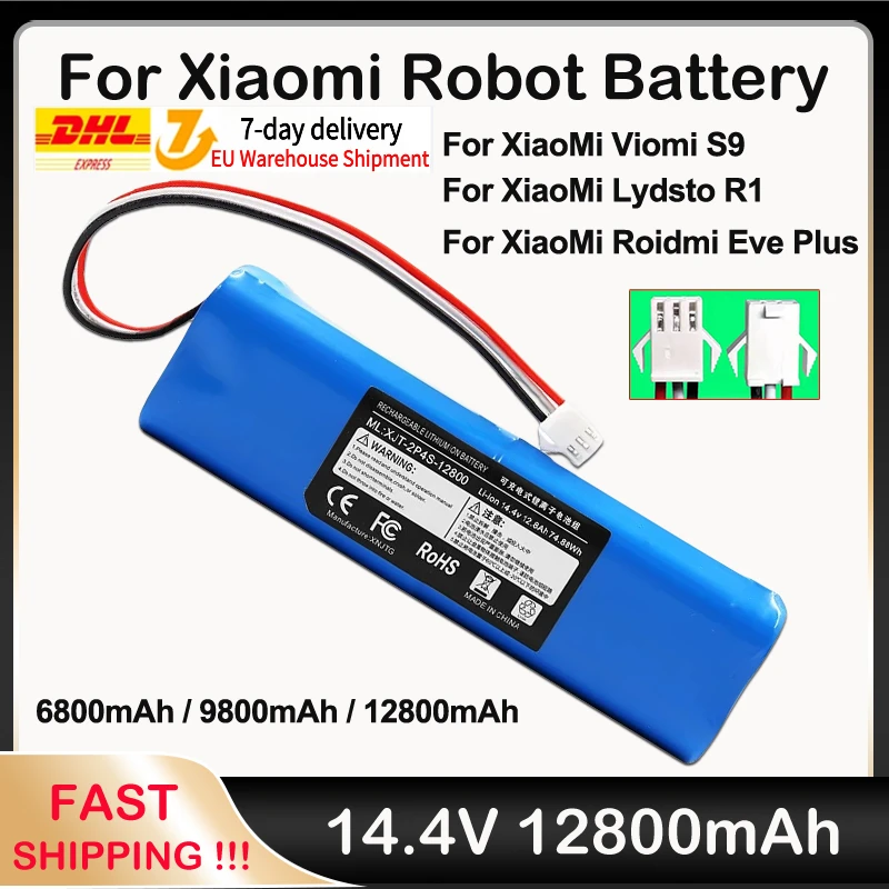 

Original 12800mAh For XiaoMi Lydsto R1 Rechargeable Li-ion Battery Robot Vacuum Cleaner For Viomi S9 Battery Pack Big Capacity