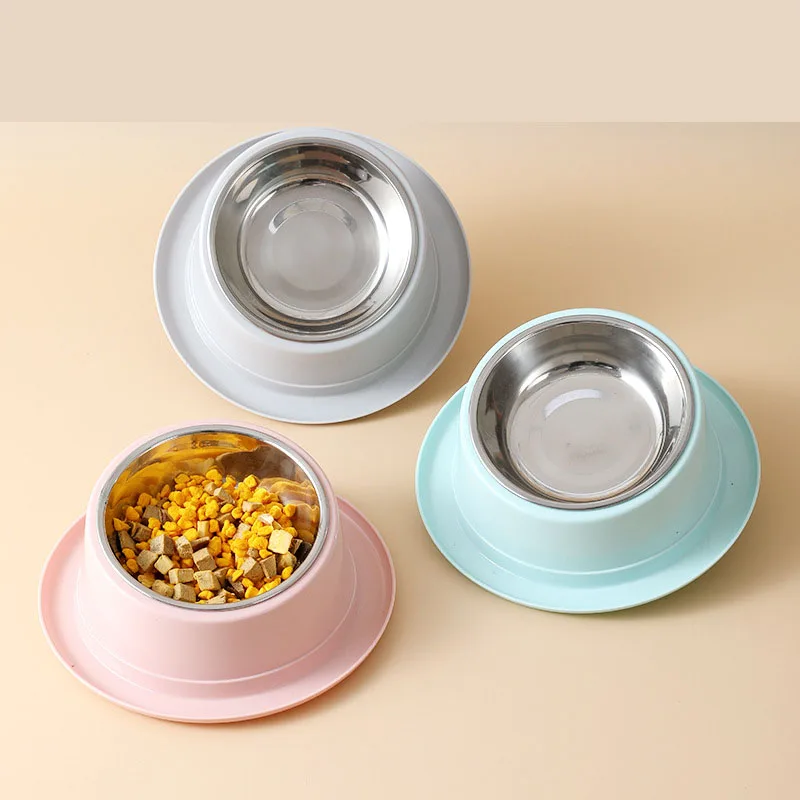 Cat Bowls Anti-Ant Food Dish Non-Skid and Non-Spill Silicone Pad with PP Stand Stainless Steel Food Water/Dispenser Cat Supplies