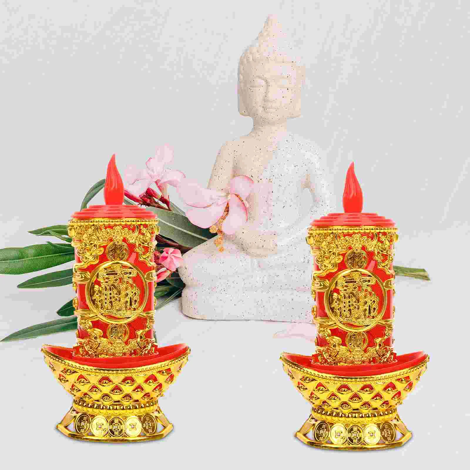 2 Pcs Sacrificial Lamp Light Lamps LED Plastic Altar Candles Operated Retro