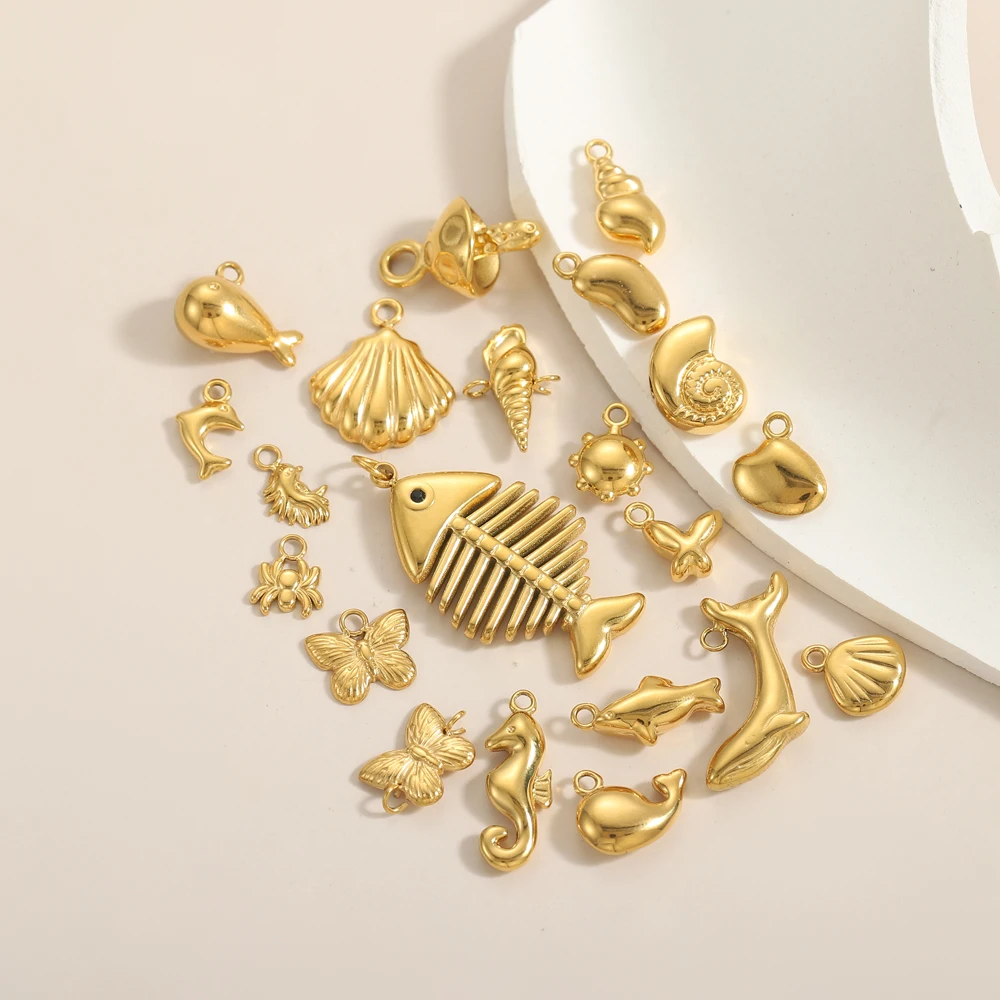 

Mini Fish Butterfly Conch Seahorse Charms Stainless Steel PVD Gold Plated Pendants DIY Earring Pendant for Jewelry Craft Making