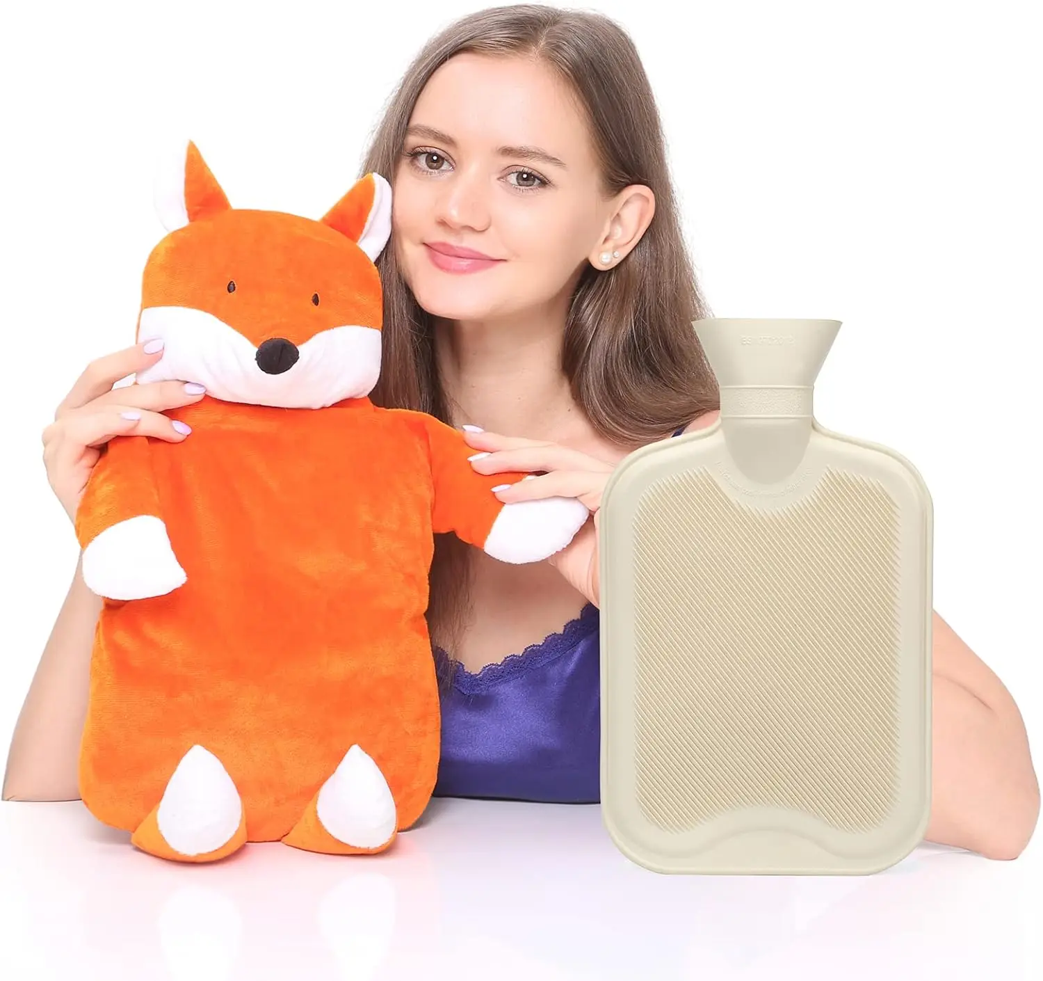 

2 Liter Rubber Hot Water Bottle with Animal Cover, Bring a Little Comfort to Your Family This Winter with a Fox Hot Wat
