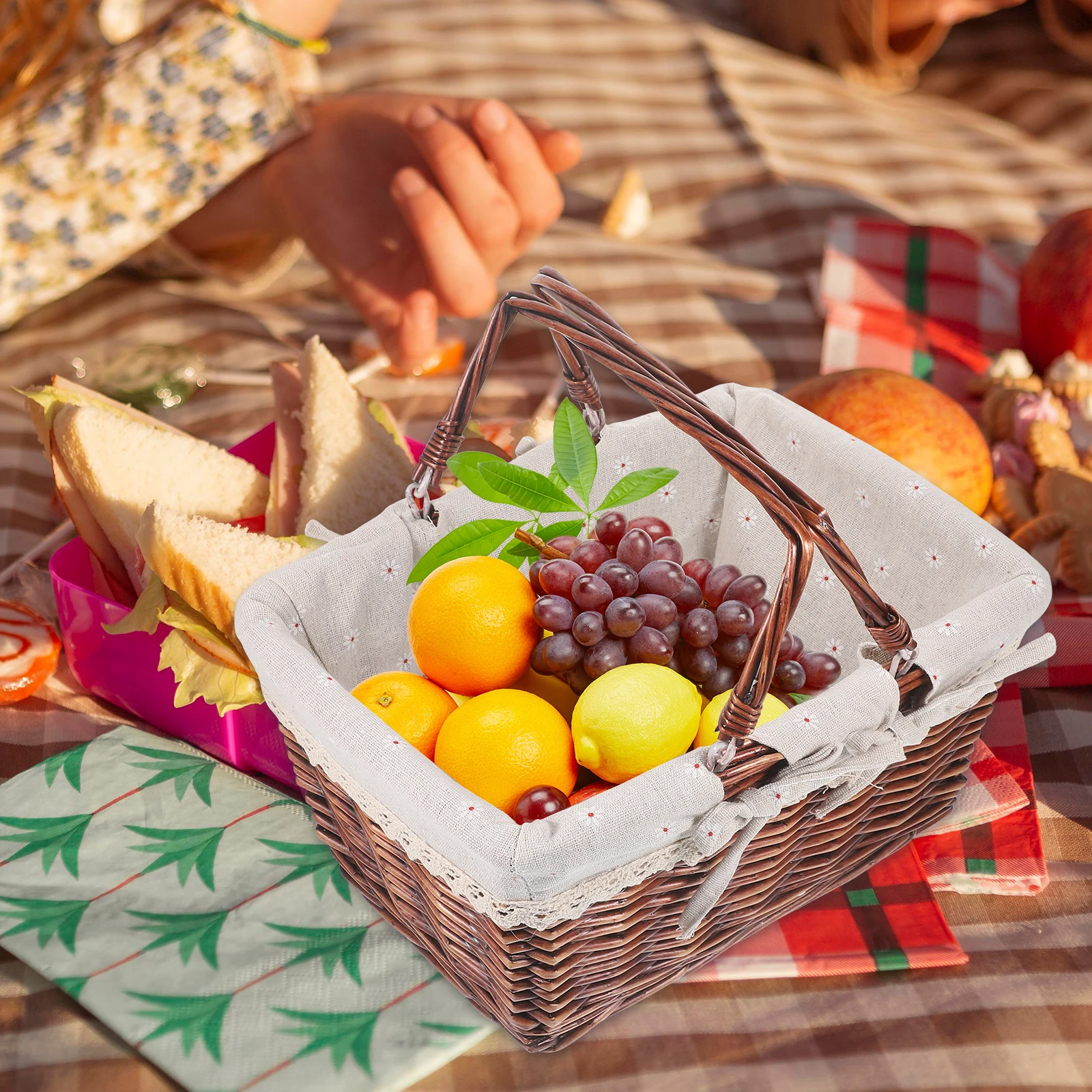 

Rattan Woven Picnic Fruit Vegetable Handmade Snacks Bread Basket ganizing Household Food Picnic Basket Container