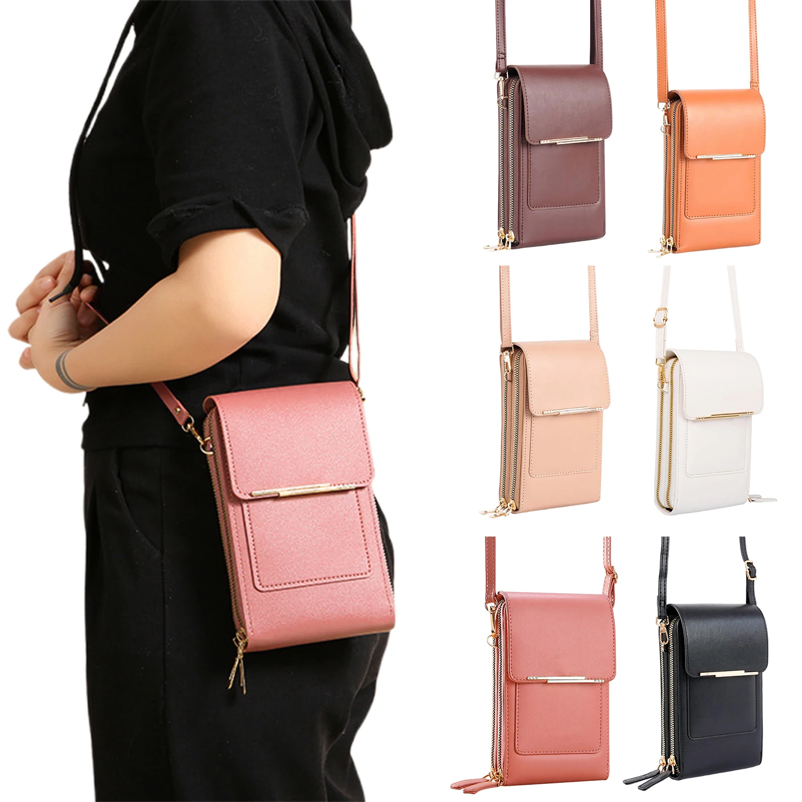 

Women Crossbody Phone Bag Anti-Theft Phone Bag with Transparent Window Phone Case Faux Leather Wallet Sling Purse