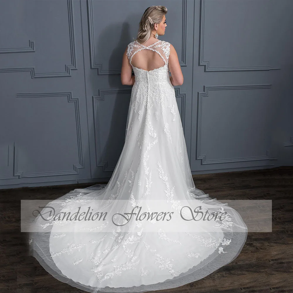 Robe de mariée en dentelle, grande taille, exquise, col en v, dos nu, appliques, en Tulle, ligne a, balayage, traine, robe de mariage