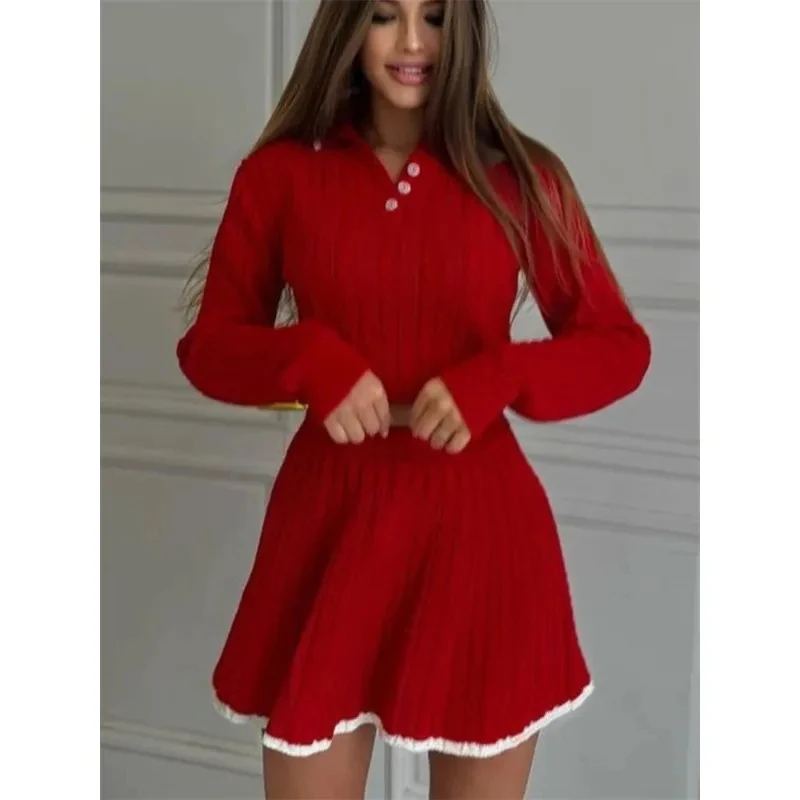 

Women's Knitted Set Button Collar Knitted Shirt Top Short Skirt Temperament Commuting Fashion Versatile Autumn New Product