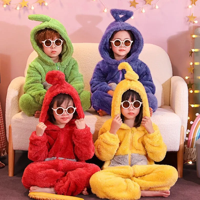 Antenna Baby Conjoined Couple Pajamas Coral Velvet Autumn And Winter Thick Unisex Soft Long Sleeves Piece Pajamas Costume