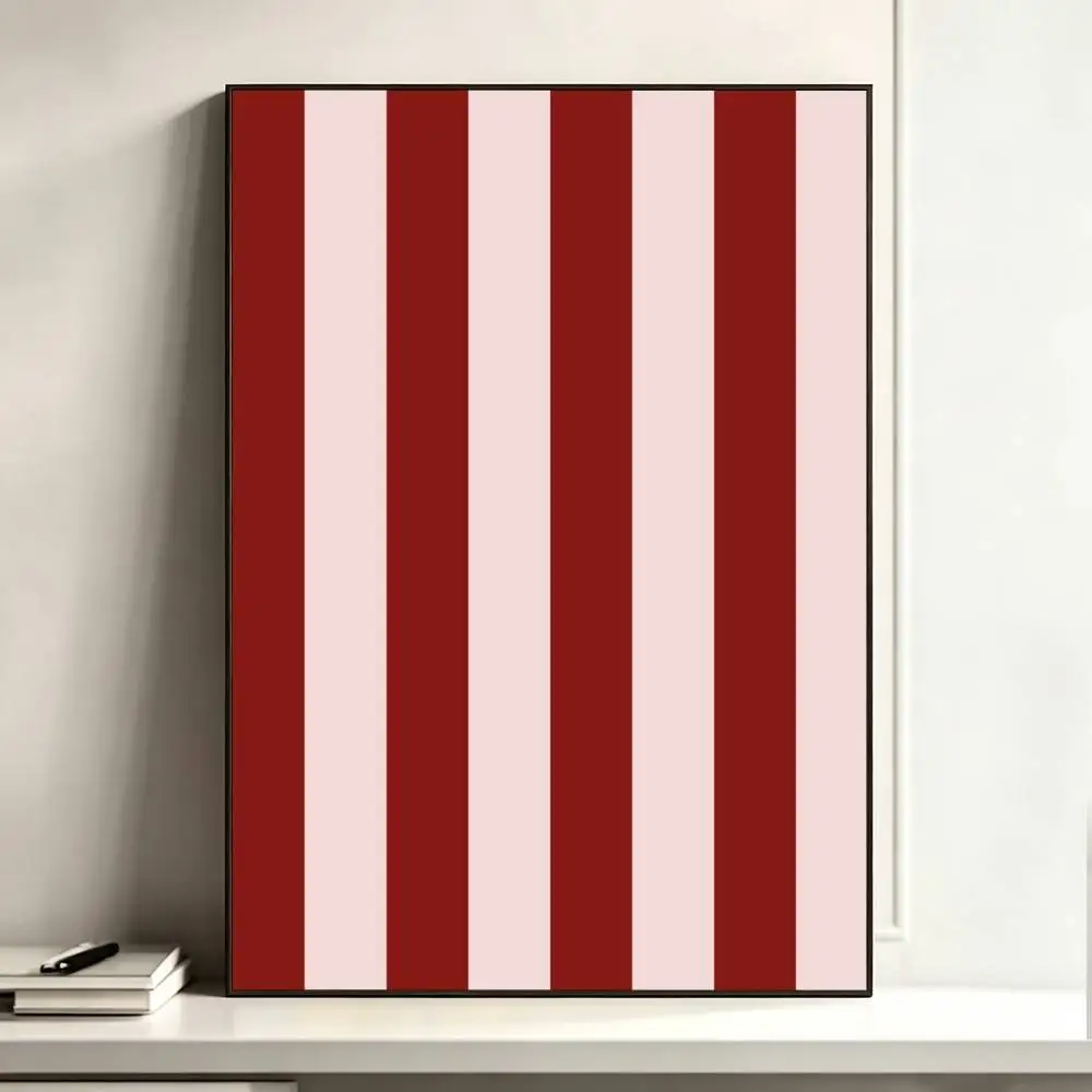 Burgundy White Stripe pattern Poster Dorm Living Room Aesthetic Wall Decoration Painting Stickers