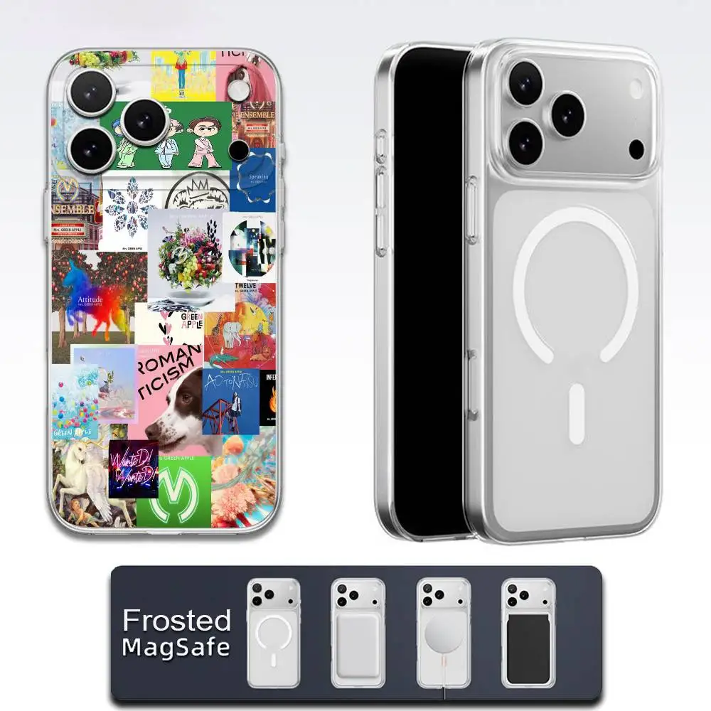 حافظة هاتف MGA M-Mrs GREEN APPLE Lilac لهاتف iPhone 17,16,15,14,13,12,11,Pro,Max,Plus,E,Air,Mini Magsafe شفافة بلوري