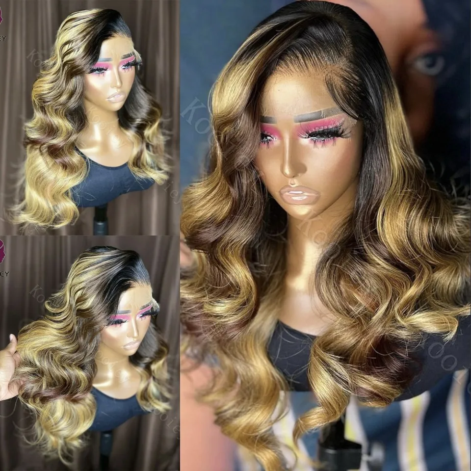 

13x4 Blonde Body Wave Lace Front Wig Brown Highlight Wig Transparent HD 360/13x6 Lace Frontal Wig 5x5 Silk Top Human Hair Wigs