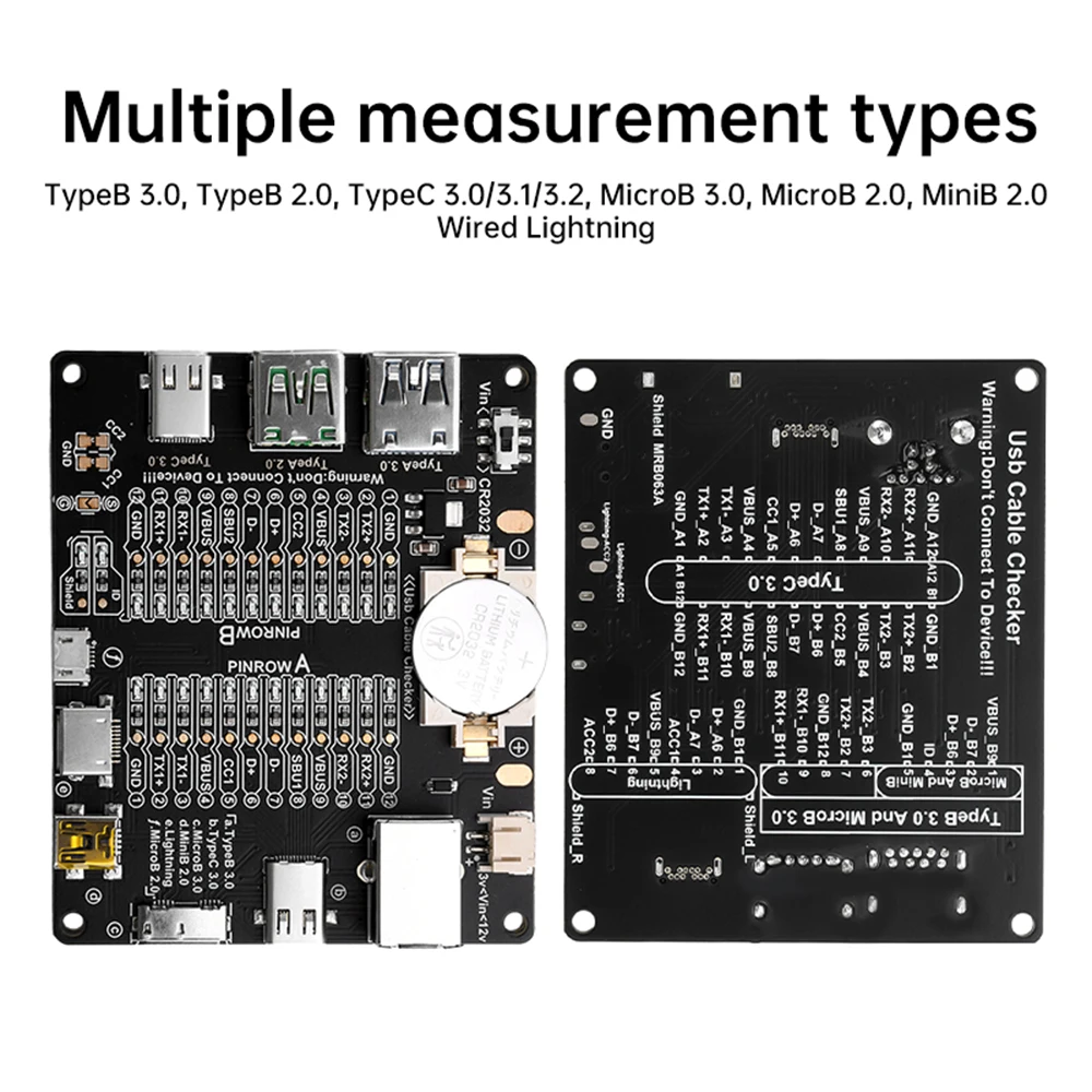 DC 3-12V USB Data Cable Test Board USB Cable Checker Type-C Micro A Type B Test Board Without Battery Wtih Shell LED Light