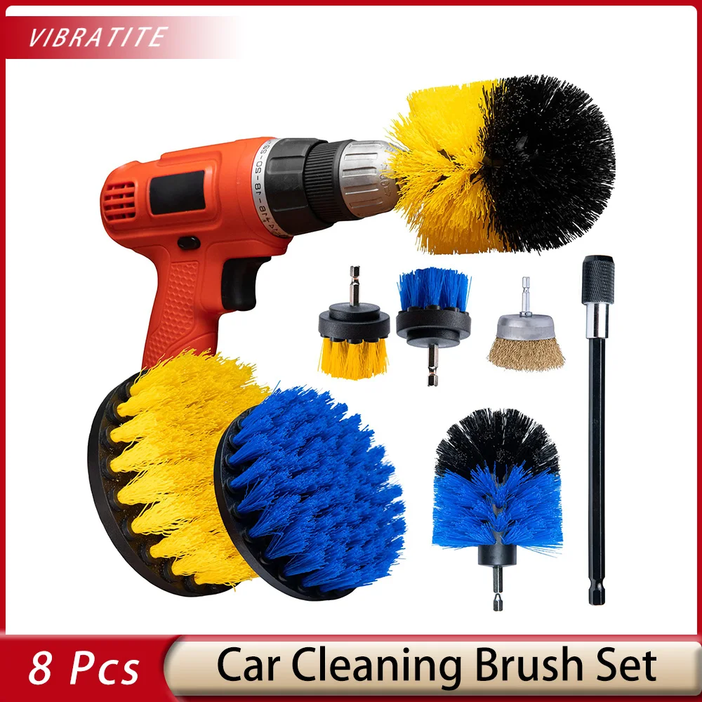 Multipurpose Drill Brushes Kit 8 Pcs Drill Brush Attachment  for Cleaning of Bathroom Kitchen Grout Pool Flooring and Car Wheels