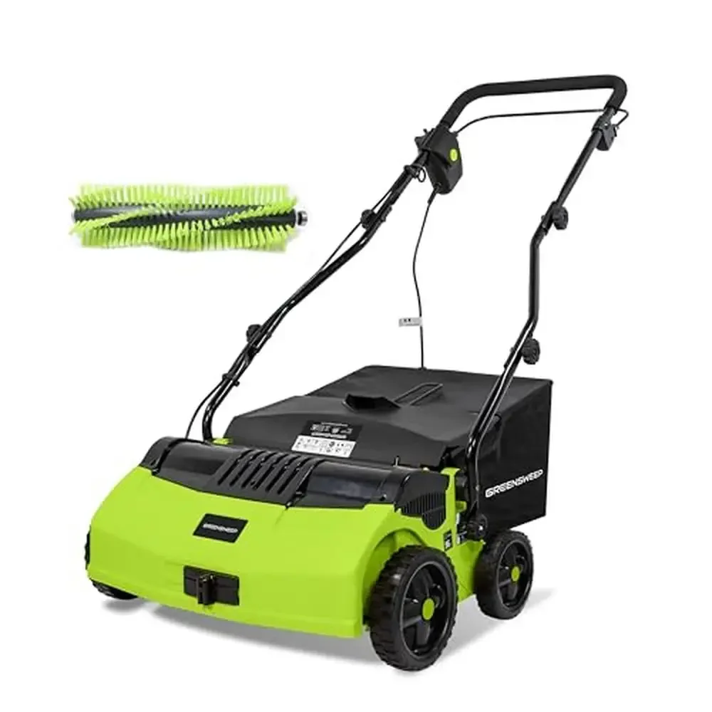 Electric Lawn Sweeper GreenSweep V2 Vacuum with 45L Bag 5 Height Settings Adjustable Brush Effortless Cleaning Artificial Grass