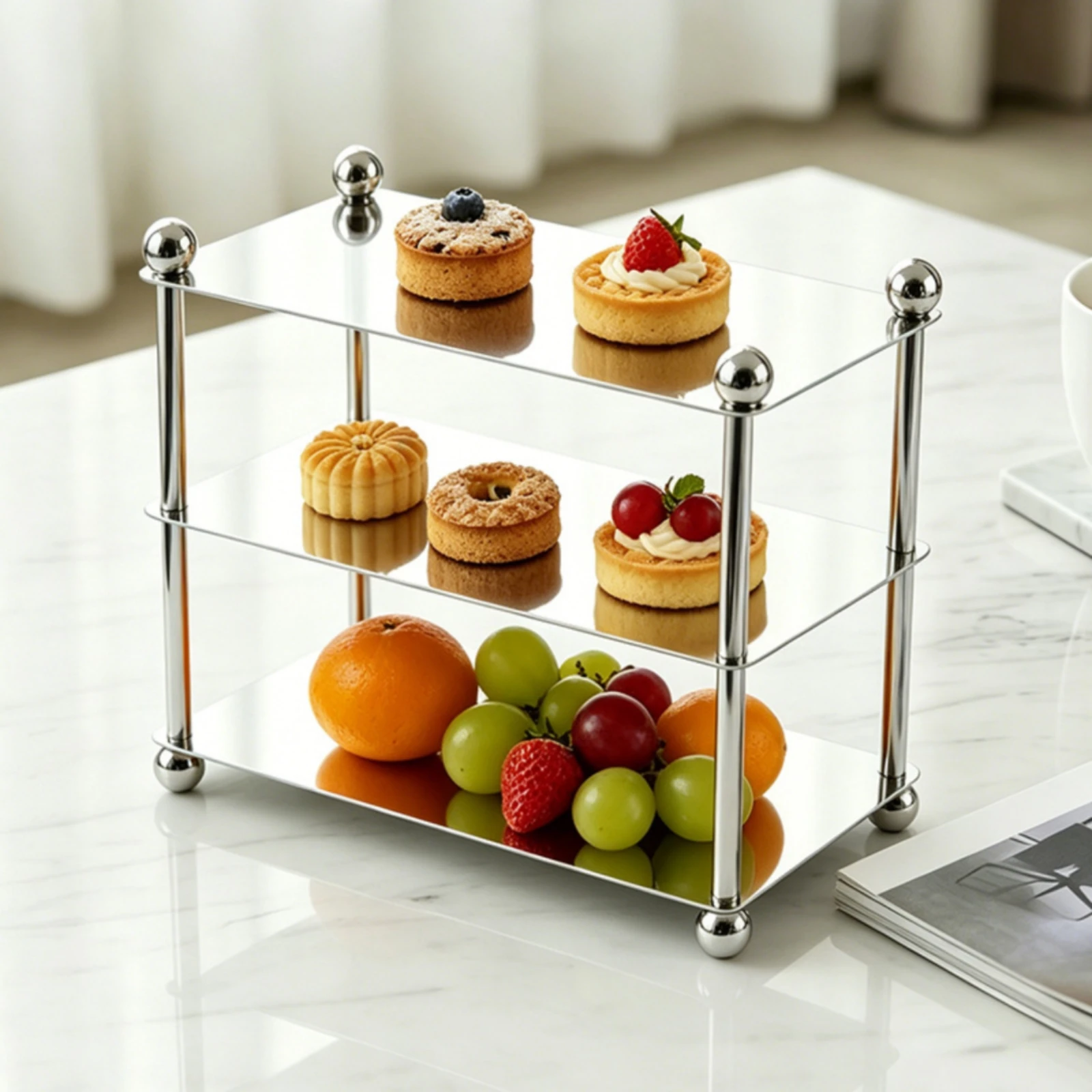 Three-Tier Tray Stand Rectangular 3-Tier Serving Stand Rectangle Tray Space-Saving Multi-Use for Bakeries, Afternoon Tea - view 2