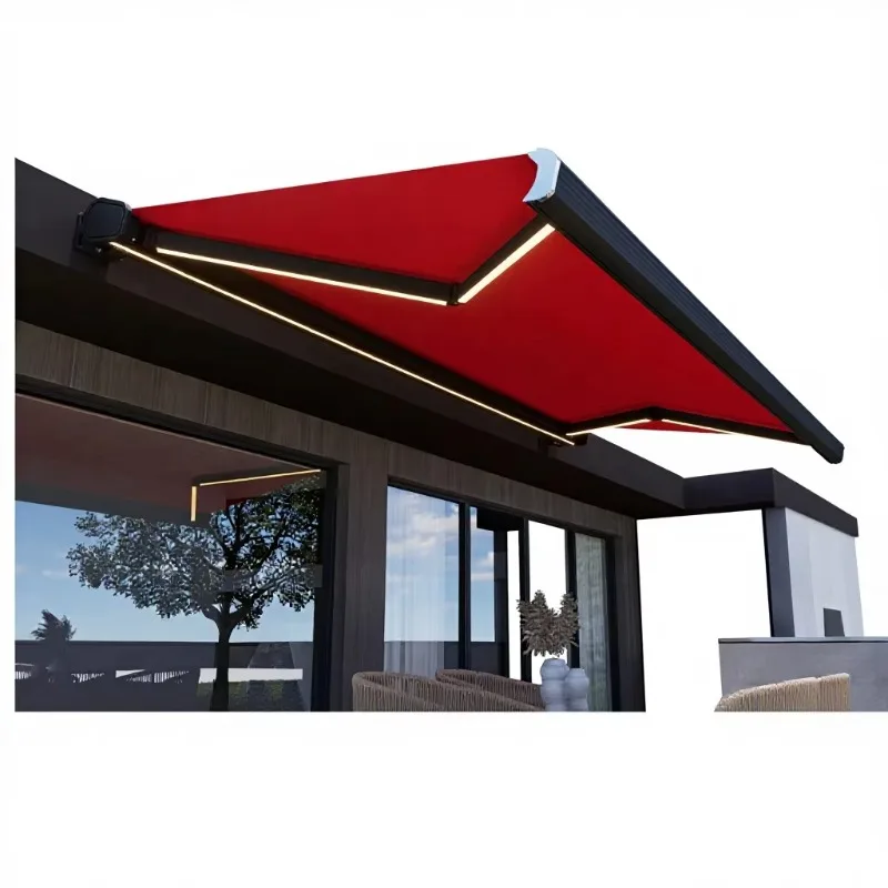 Customized Remote Control Full Cassette Awning Patio Motorized Retractable Awning With LED Light For Balcony