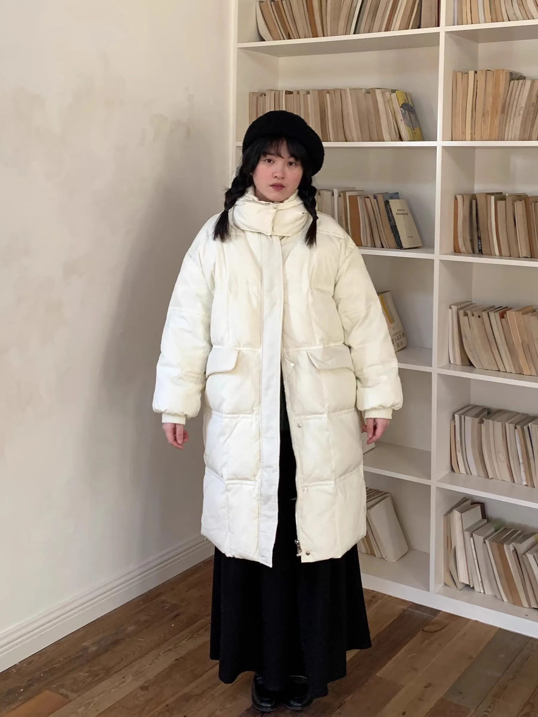 

Пуховик JOENG в японском ретро-стиле, с капюшоном, 90% белый пух, теплый, ветрозащитный, бежевый, средней длины