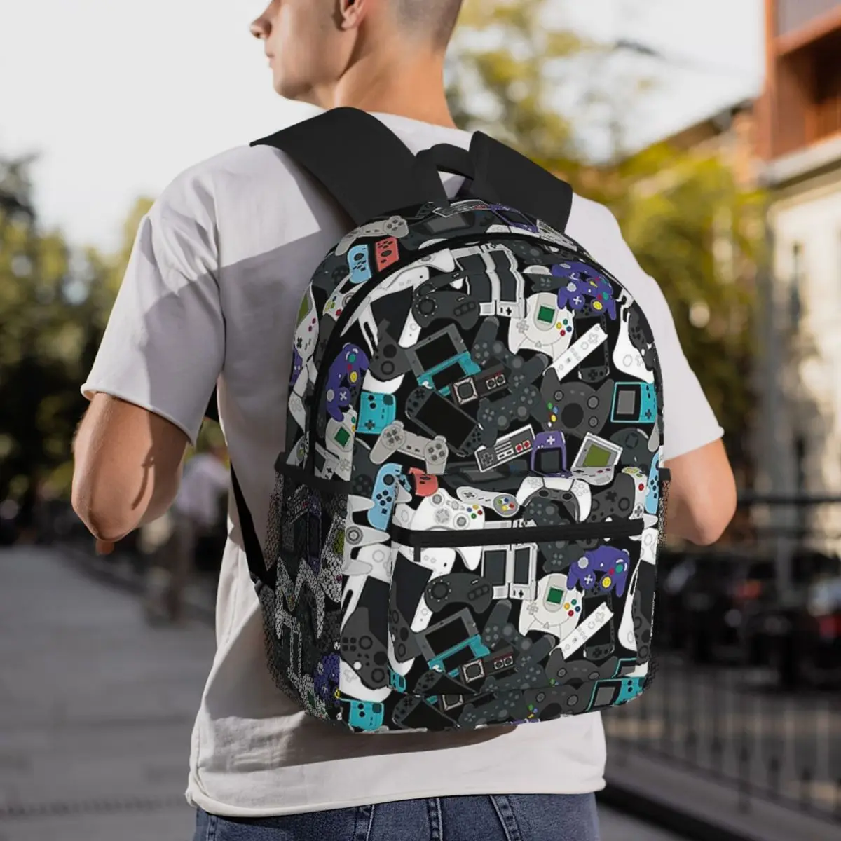 Gamer Controller Nostalgia Video Game Backpack Daypack Large Capacity Boys Girls BookBag School Bag Shoulder Bags for Men Women