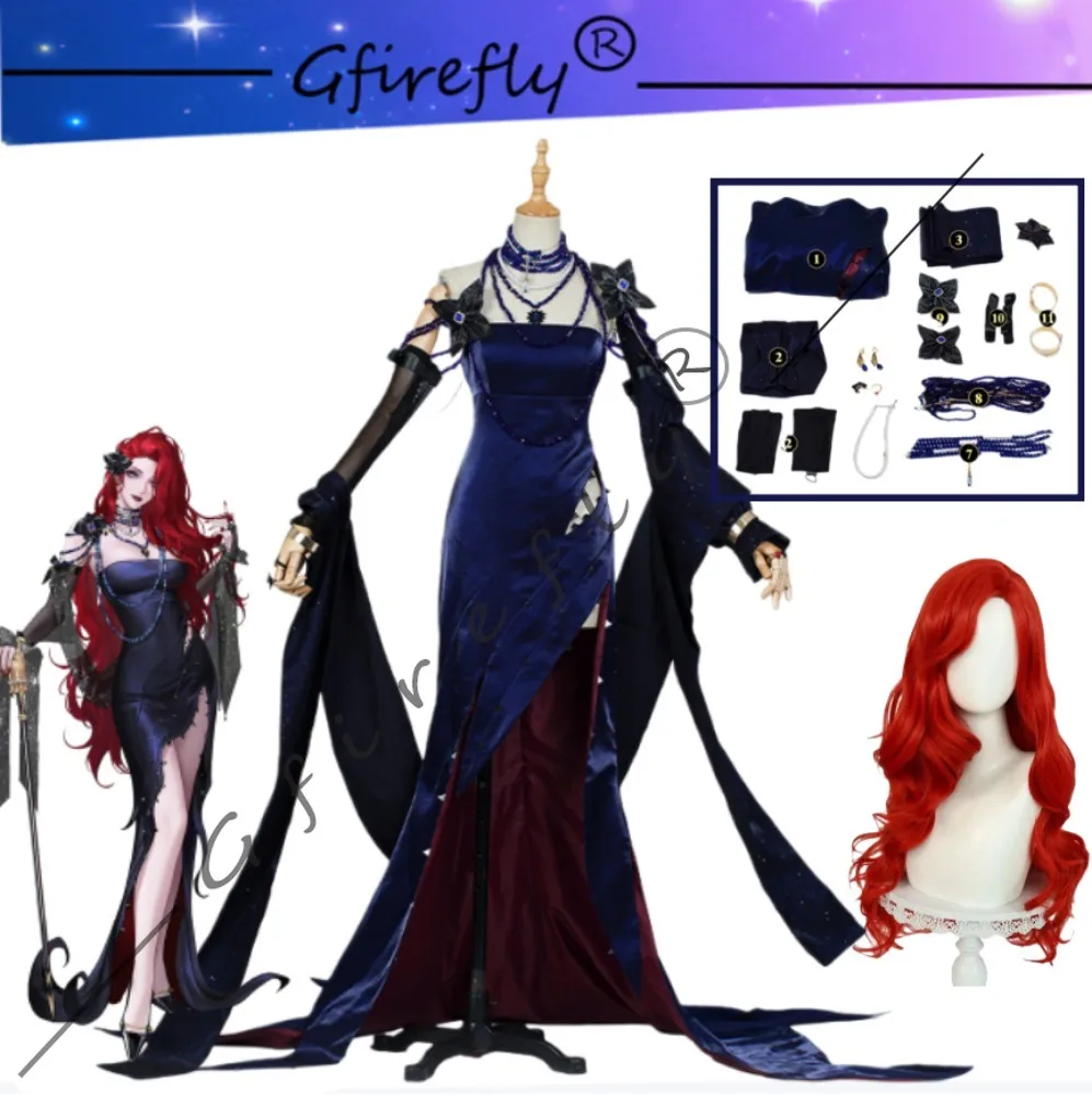 

Game Path To Nowhere Cabernet Cosplay Costume The Same Style Black Exquisite Evening Dress Dress Accessory Wig Set