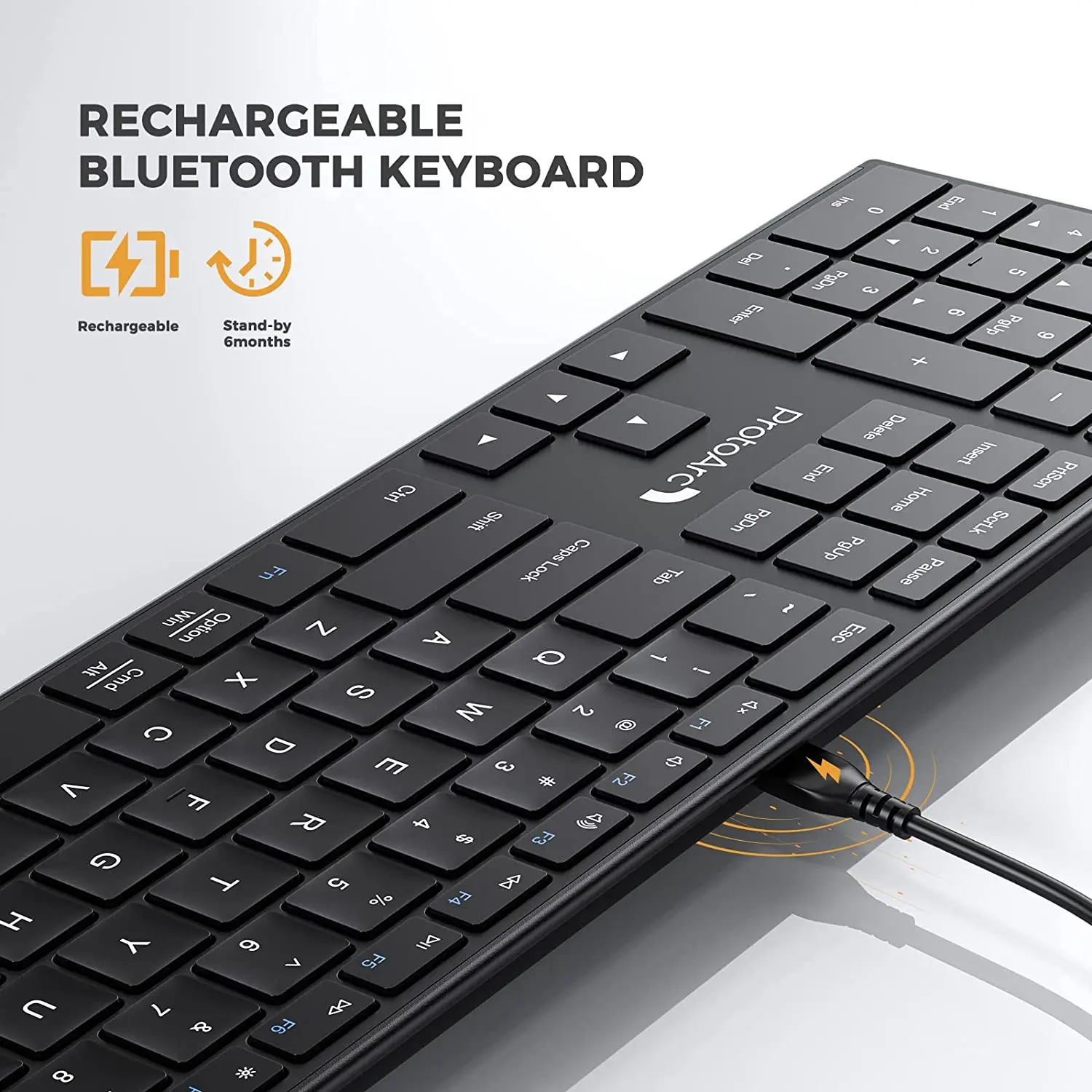 ProtoArc XK21 2.4G Wireless Left-Handed Keyboard Bluetooth Key board Ultra-Thin Rechargeable Keyboards with Three Multi-Devices