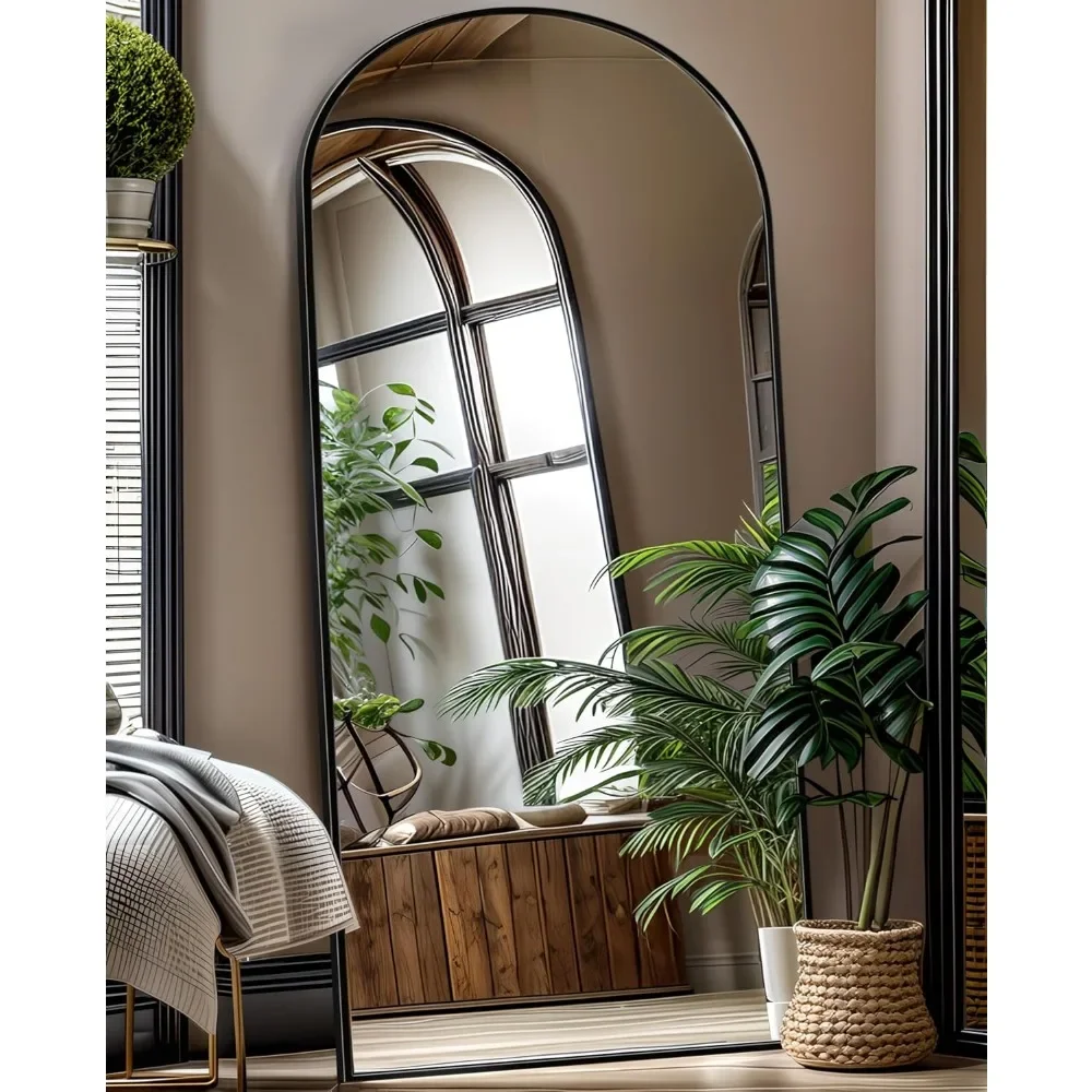 Mirror, 65*170 Oversized Independent, Arched Floor Standing Mirror, Black Full Body Mirror With Bracket In Bedroom