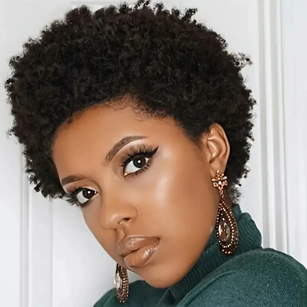 

Короткие афро вьющиеся волнистые бразильские человеческие волосы парики полный машинный парик для женщин