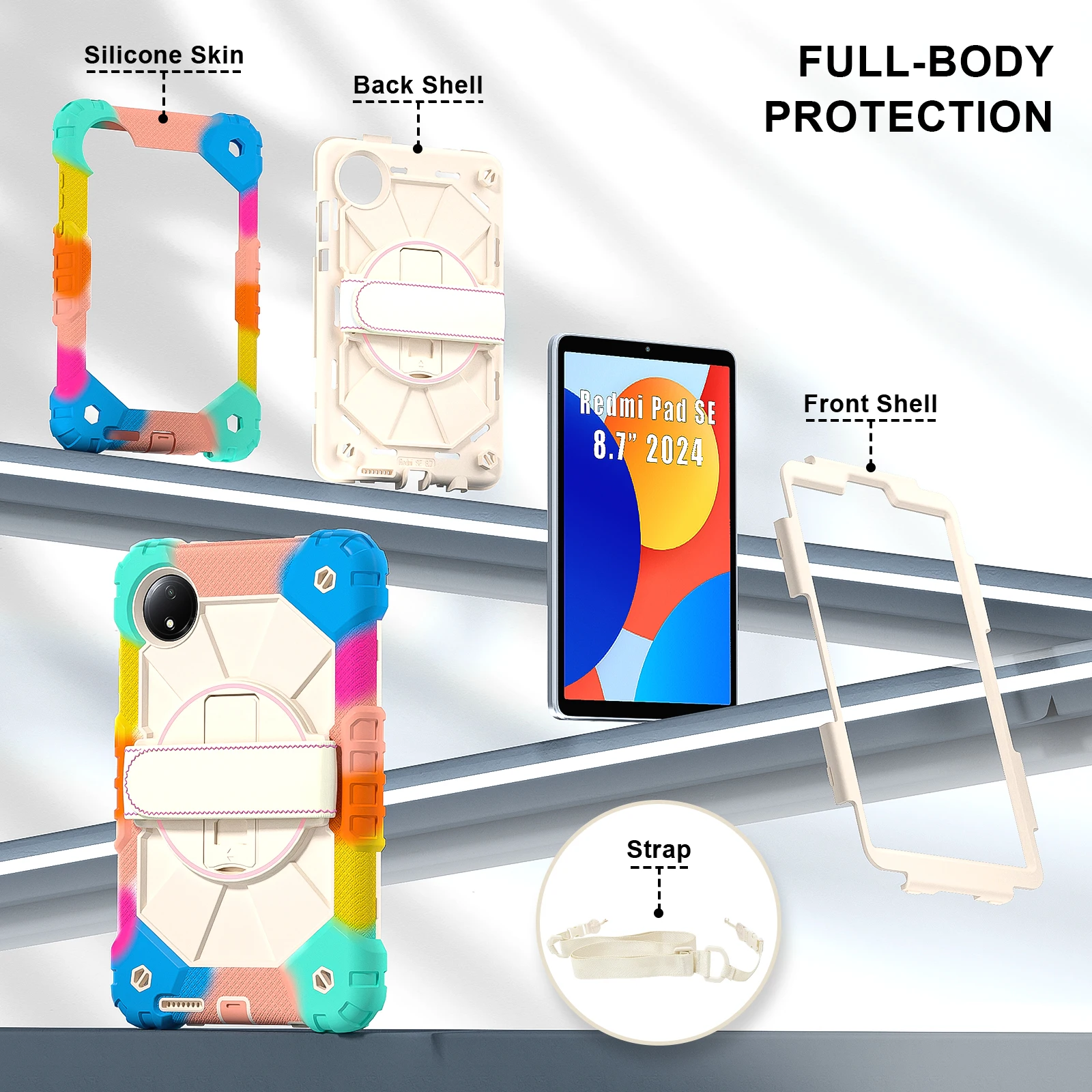 Rotating Rugged Case For Xiaomi Redmi Pad SE 8.7 2024 Heavy Duty Stand Cover For Redmi Pad SE 4G 2024 8.7
