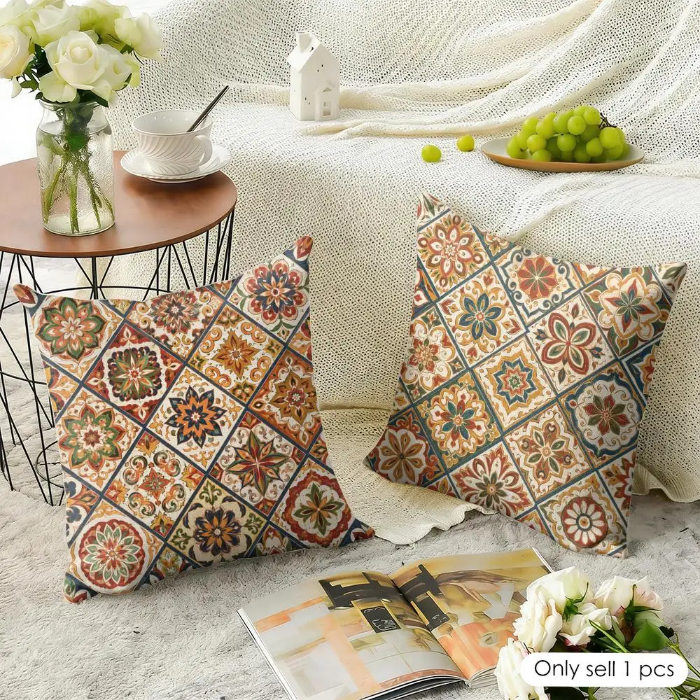 Patchwork Ästhetischer Kissenbezug aus Natürlichem Leinen Organischer Stoff Beidseitig Bedruckt Sofa Heimdekoration Geschenk Kissenhülle