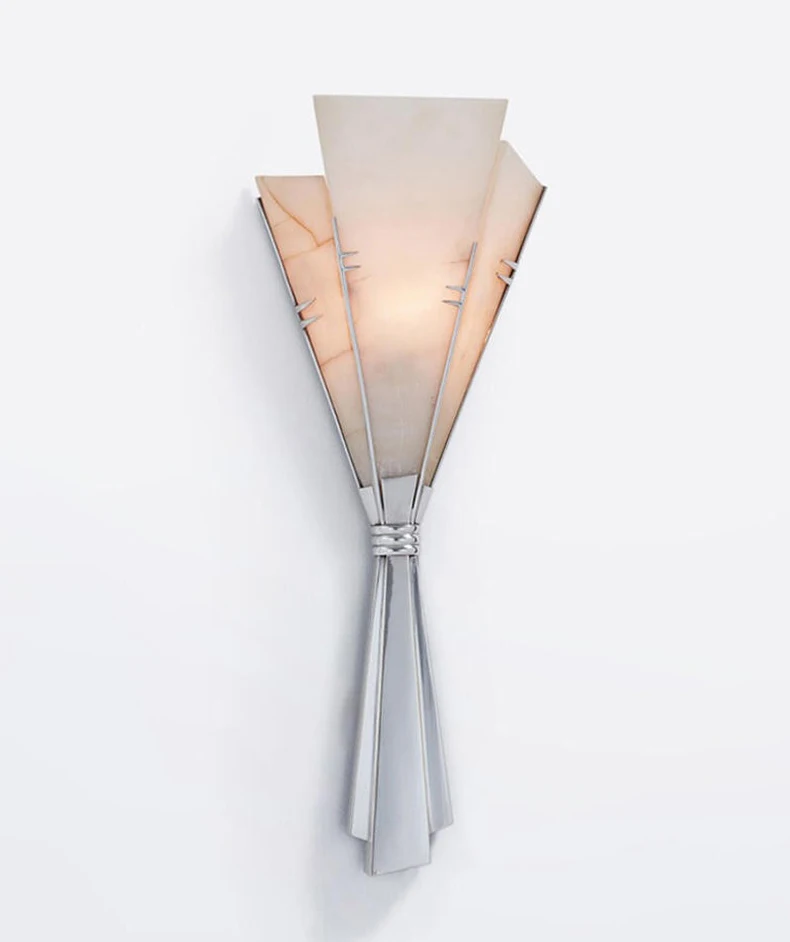 Art Chrome Metal Wall Light Natural Marble Stainless Steel