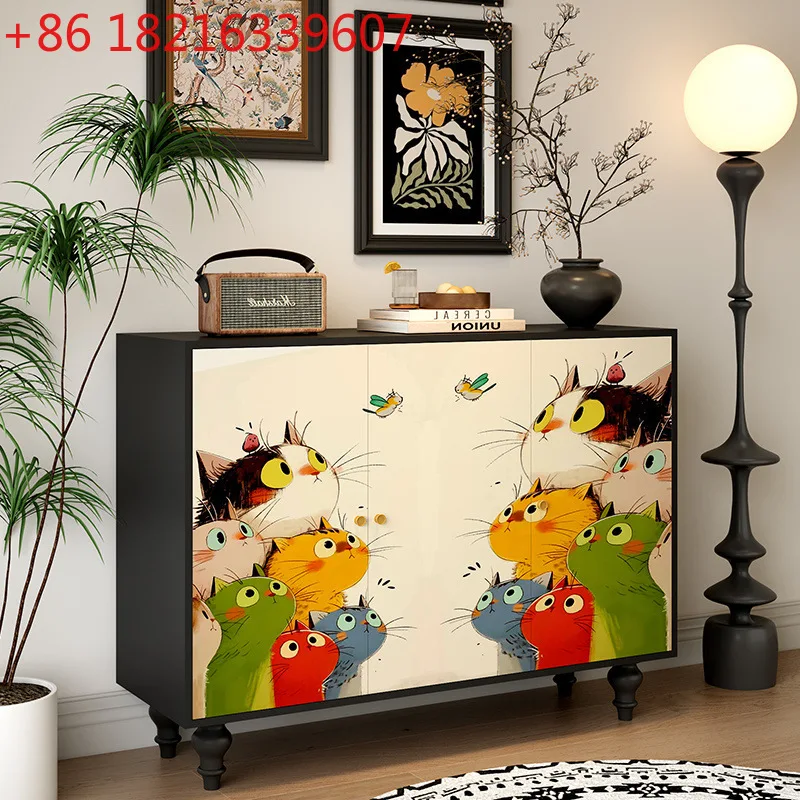 

Solid wood French abstract art entrance cabinet Painted dining side cabinet Living room B & B locker