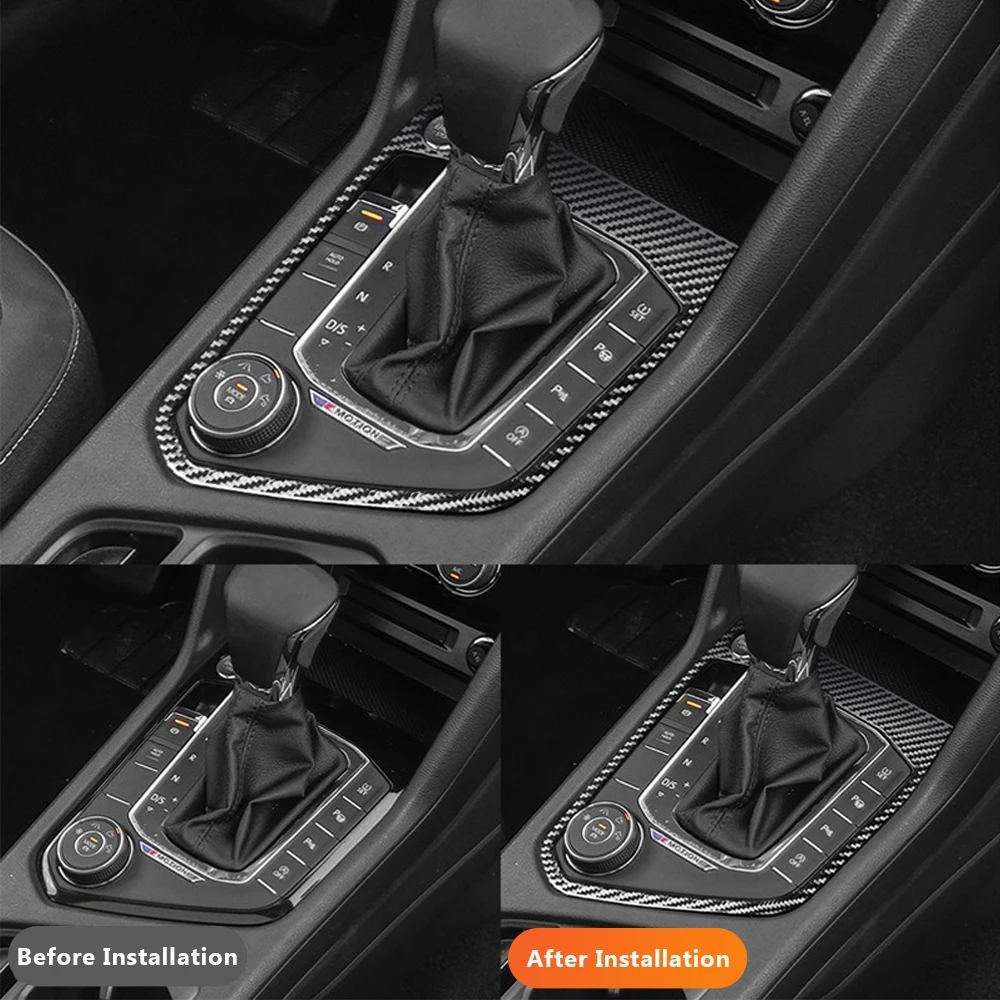 For Volkswagen VW Tiguan 2017-2021 Carbon Fiber Car Central Gear Shift Panel Frame Decorative Sticker Auto Interior Accesorios