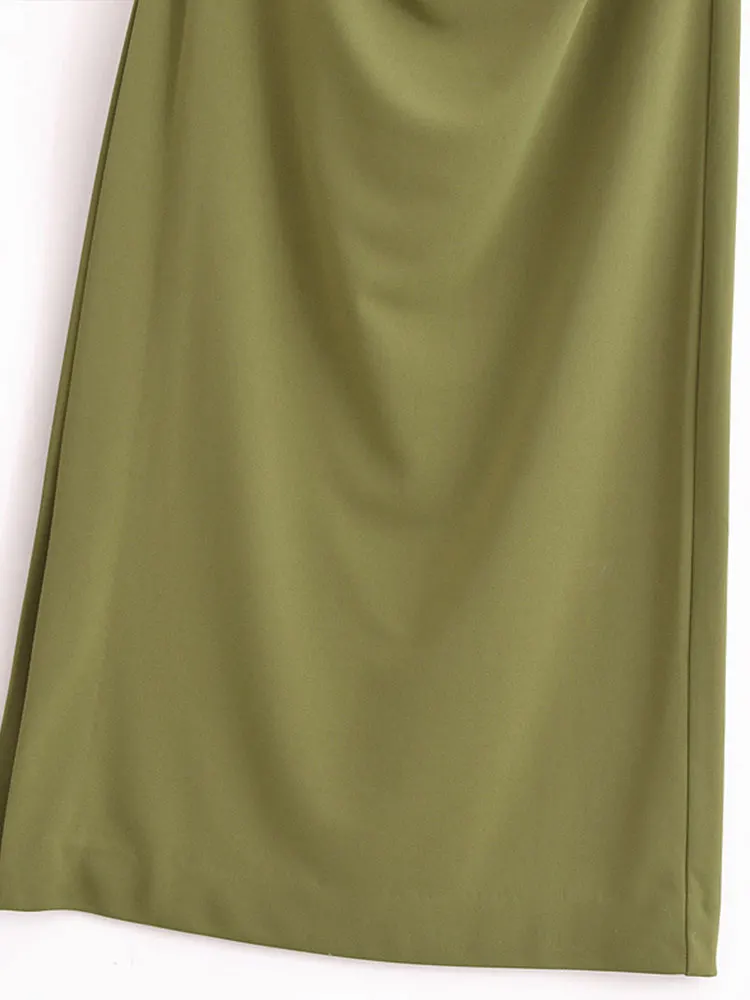 2025 봄 여성 주름 장식 캐주얼 시크 드레스 캐미 백리스 롱 스트레이트 드레스 신상 여름 드레스