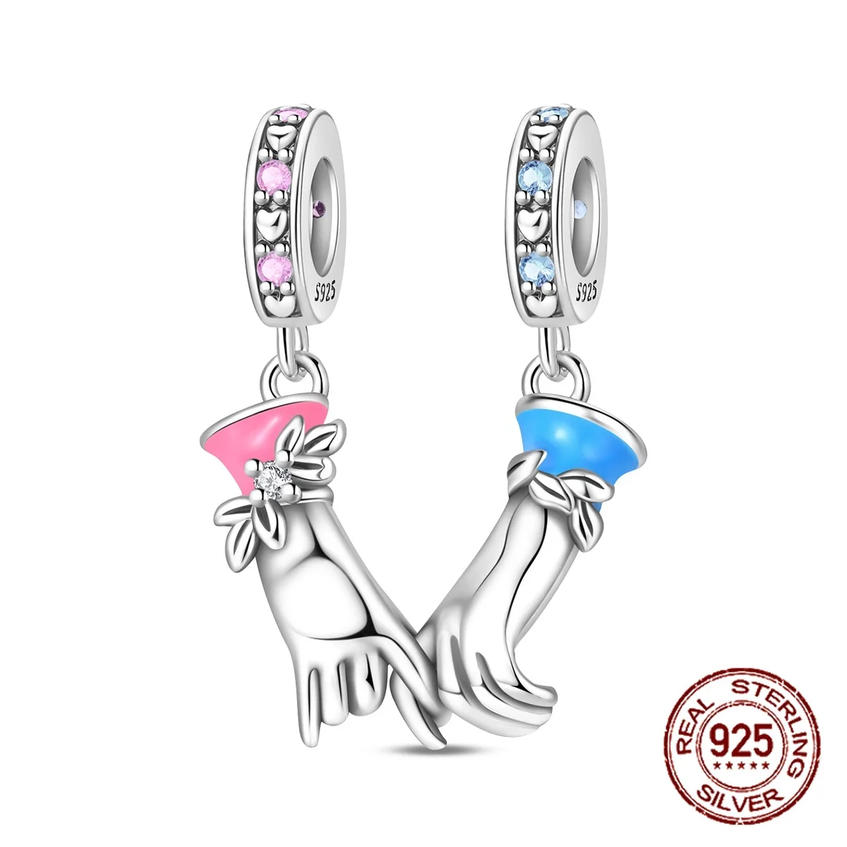 

925 Sterling Silver Lovers‘ Linked Hands Charm Interlocked Hands Pendant Fit Original Charm Bracelets Women DIY Jewelry Gift