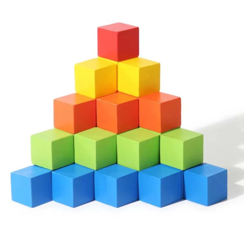 Wood Beads Wooden Building Blocks 20mm 25mm 30mm Assembled Square Wood Toy Early Educational Learning Colorful Cubes