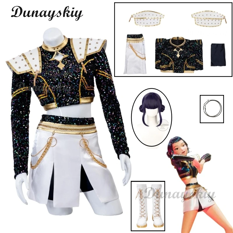 

Anime KPop Demon Hunters Zoey Cosplay Costume Wig Coat Skirt Neckwear Tassels Props Huntrix Dress For Women Girls Huntrix Party