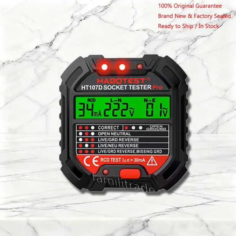 1PC NEW HABOTEST HT107 Pro Socket Tester In Stock RCD 30mA Voltage Test 48-250V UK Plug Ground Neutral Phase Check Original Box