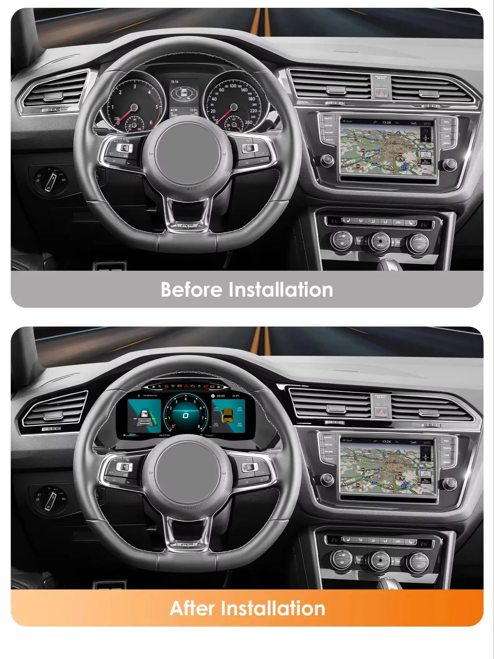 Hizpo 12,3 Zoll Auto-LCD-Digital-Kombiinstrument für Volkswagen Tiguan MK2 (MQB-Plattform) 2016-2023, Modifiziertes Auto-Radio-Instrumentenpanel, Cockpit-Cluster, Instrumentenanzeige,