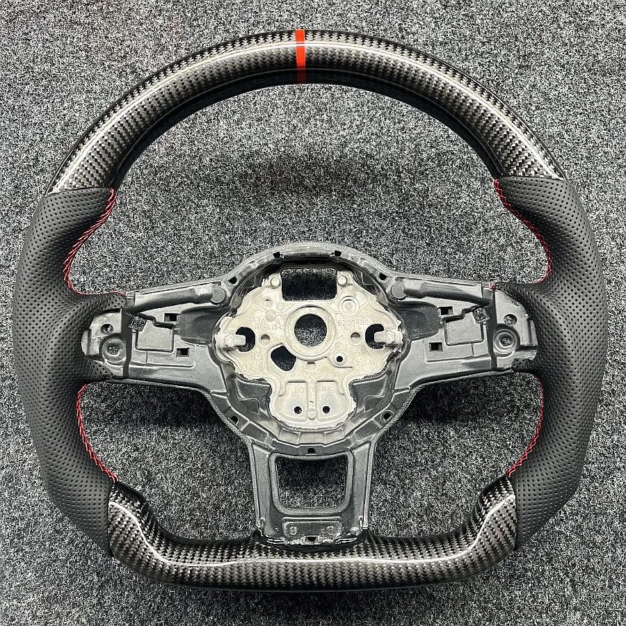 Volante Sportivo in Mezza Pelle e Fibra di Carbonio per Golf 5 6 7 R MK5 MK6 MK7 MK7.5 Gti Polo Passat CC B8 B6