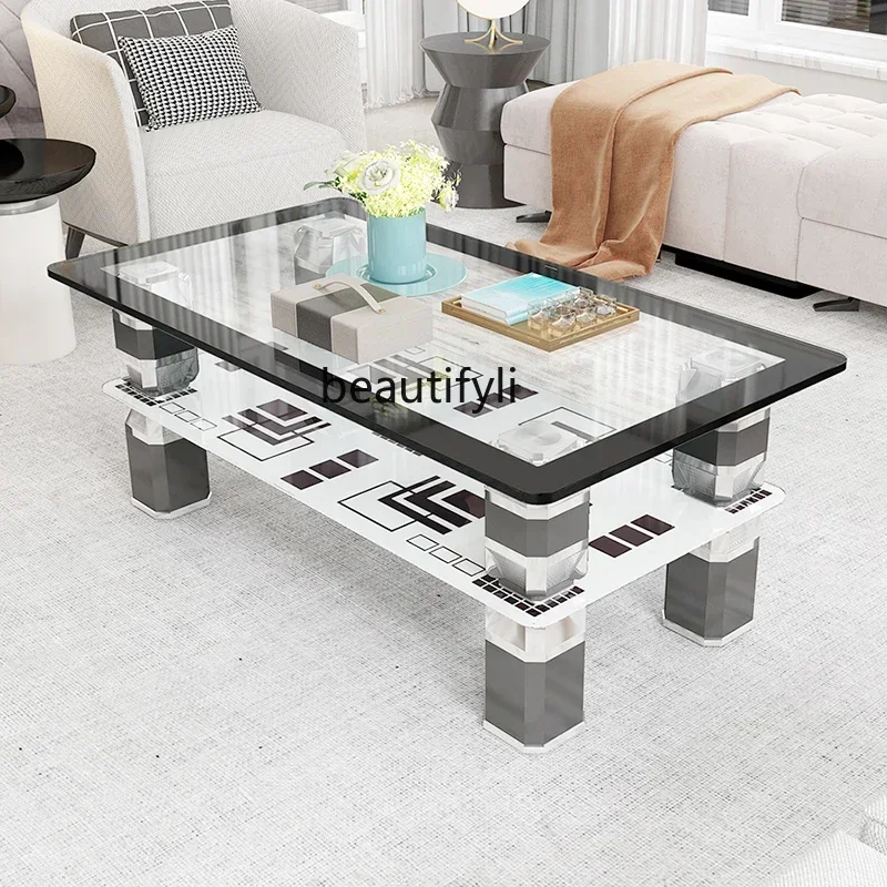 D178  Dhh Simple modern rectangular tempered glass coffee table transparent high-end small apartment living room combination