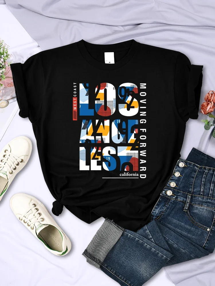 Womans T-Shirts Moving Forward Los Angeles West Coast of California Short Sleeve Personality Casual Clothing Trend Hip Hop Tops