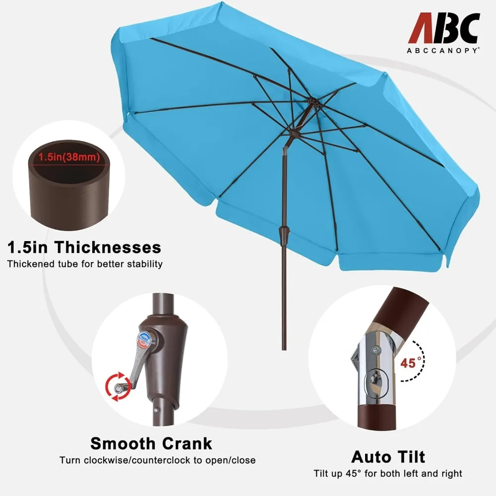 مظلة فناء صدفية بطول 9 أقدام مع إمالة وكرنك، وأضلاع من الألياف الزجاجية للطاولة الخارجية وحمام السباحة والحديقة باللون الفيروزي