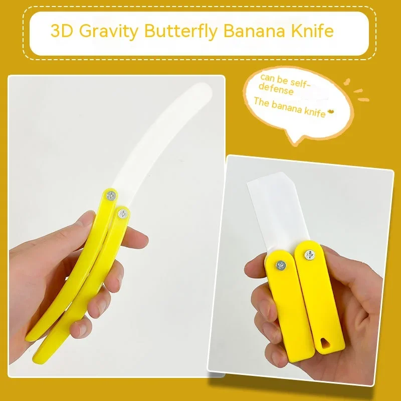 3D Printing Gravity Banana Knife Cub Jumping Small Mini Model Pendant Push Card Mini Butterfly Knife Decompression Toy