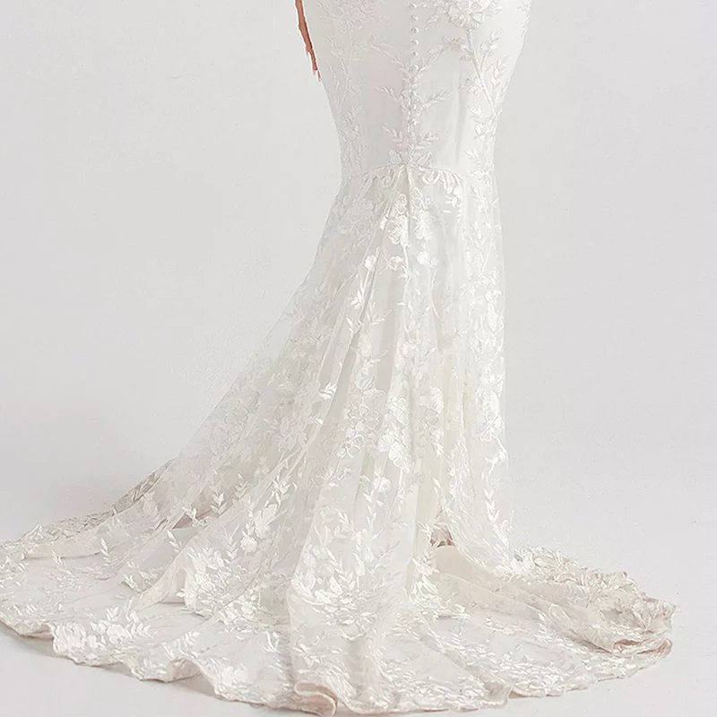 Robe de mariée en dentelle florale festonnée pour femmes, robe maxi licou, corset élégant, ajusté, robe d'invité de mariage formelle, patients