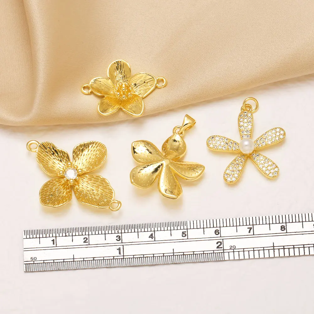OCESRIO Small Flower Floral Pearl CZ Connector Pendant for Bracelet Copper Gold Plated Jewelry Making Component DIY chma706
