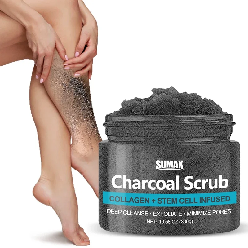 

Sumax Exfoliating Charcoal Body Scrub Charcoal Foot Scrub Deep Cleansing Facial Cream for All Skin Types 300g