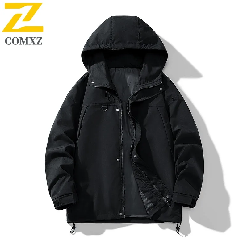 

COMXZ Mens Jacket Premium Fake Two Piece Hiking Travel Coat Fashion Outerwear Classics Hood Camping Collar Windproof Autumn Wear
