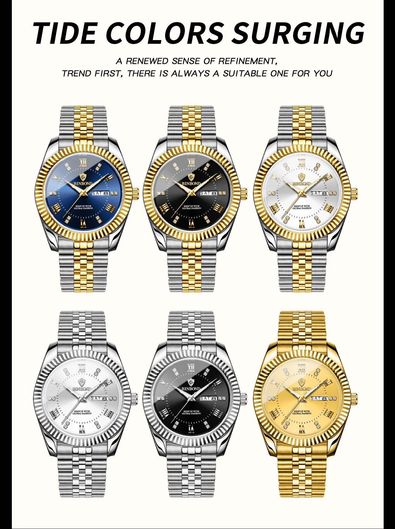 Binbond novo 0756 relógio masculino calendário à prova dwaterproof água elegante e high-end nova versão coreana relógio de quartzo luminoso masculino