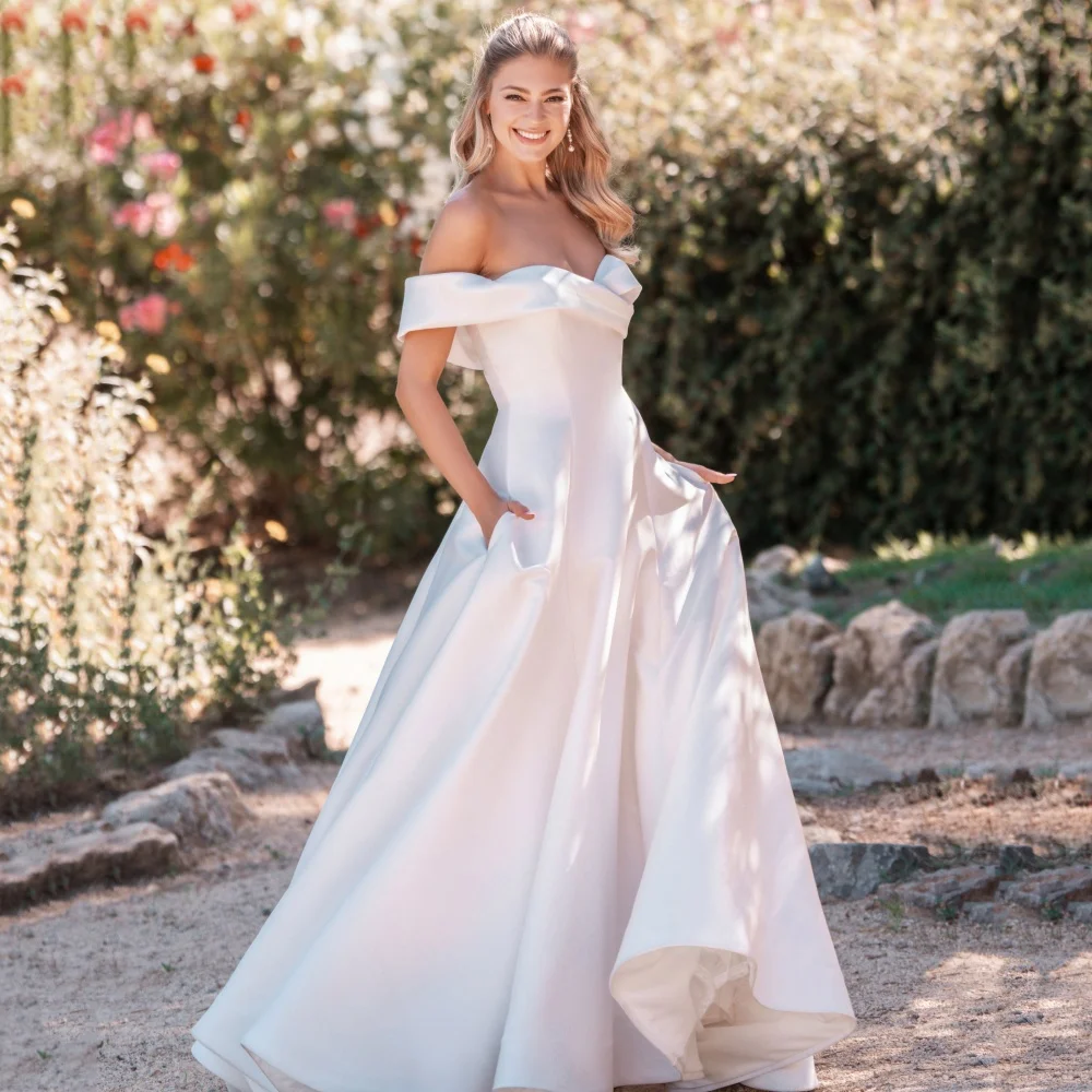 

A Line Wedding Dresses Customized Elegant Off Shoulder Bride Dress Sweetheart Simple Bridal Gown New Vestido De Novia