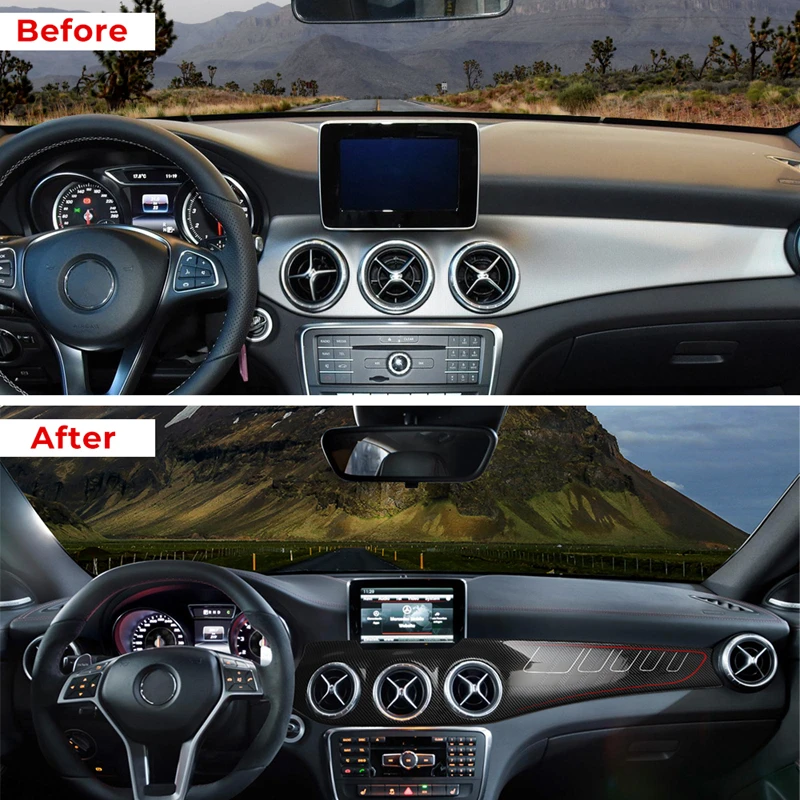 Dashboard Console Panel Trim Central Console Panel Instrument Strip Cover Carbon Fiber For Mercedes Benz GLA CLA Class 2013-2017