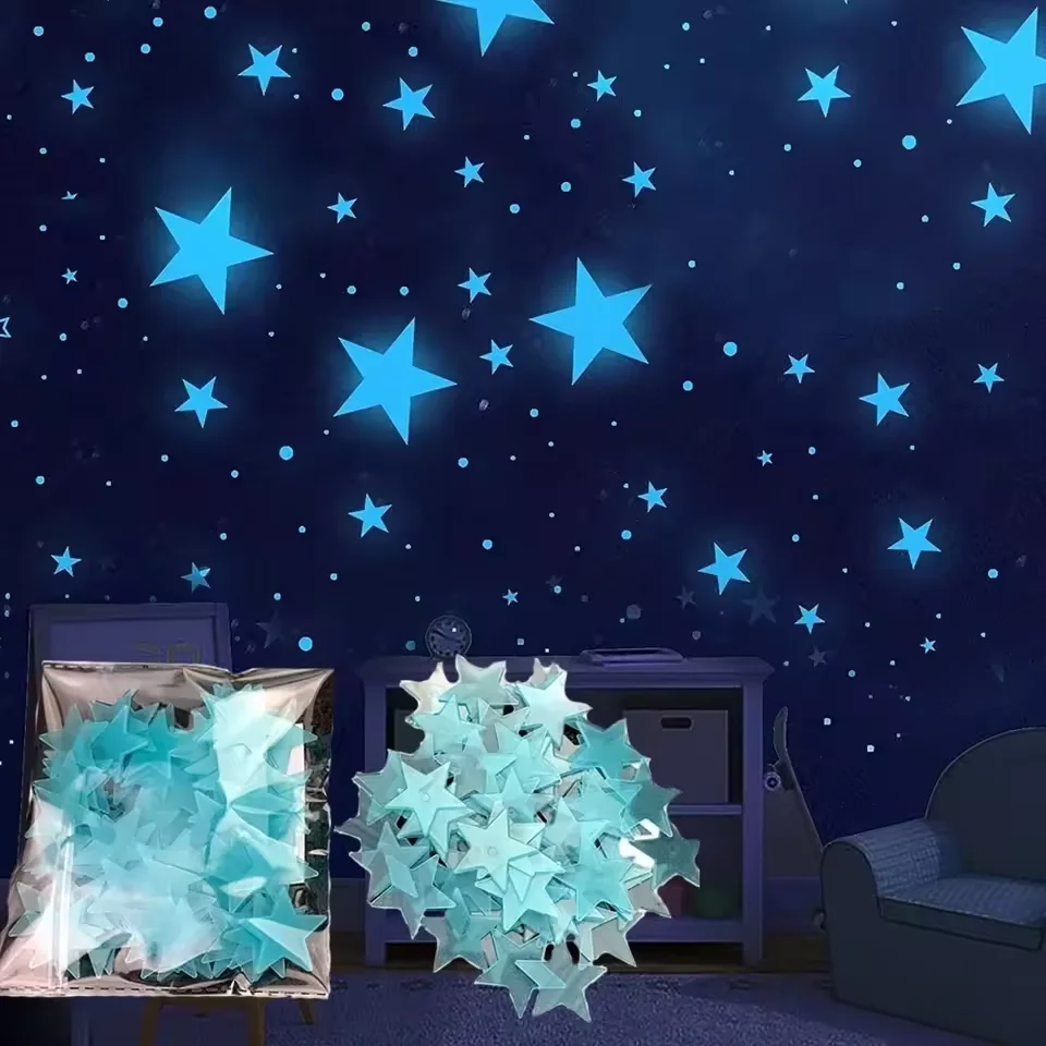 500/50/3pcs Glow in The Dark 3D Stars Moon Wall Stickers Luminous Stickers Kids Baby Room Bedroom Ceiling Home Decor Glow Star