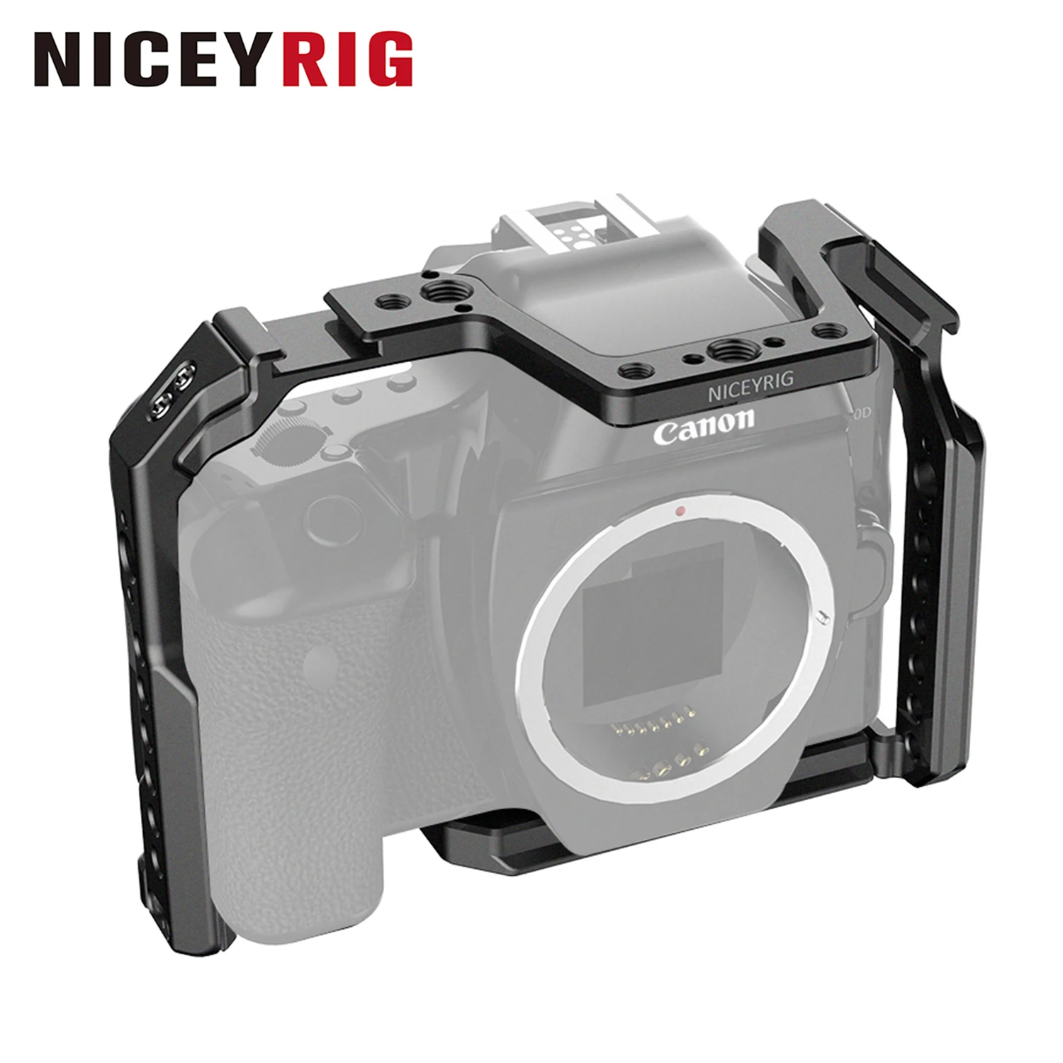 

Клетка для камеры NICEYRIG для Canon EOS 90D 80D 70D, с направляющей NATO, холодным креплением и отверстием для ARRI-крепления